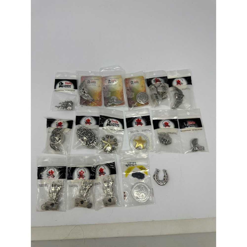 NEW! Tandy Leather Factory Lot Of 12 Concho  Skull Dice Wings Fire Horse Star E1